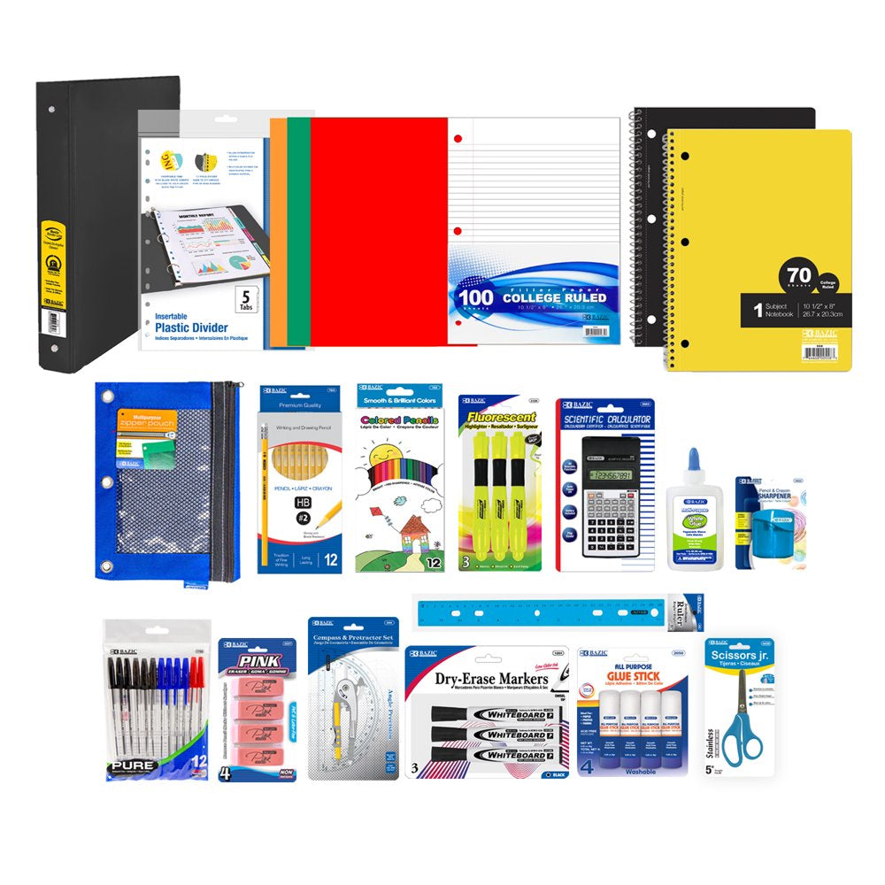  Elementary School Kit Supply Box 86 Count for Elementary Student 3-6 Grades, Composition Book Ruler, COLOR MAY VARY, 1-Pack
