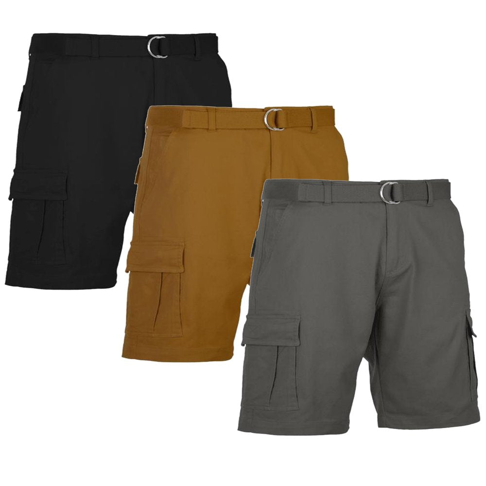 3-Pack Men's Belted Cotton Cargo Shorts 