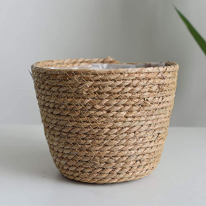  Seagrass Basket Planters, Flower Pots Cover Storage Basket Plant Containers Hand Woven Basket Planter with Plastic Liners Straw Flower Pot for Indoor Outdoor Plant Flower Pots