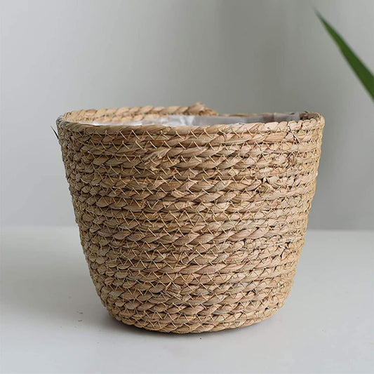  Seagrass Basket Planters, Flower Pots Cover Storage Basket Plant Containers Hand Woven Basket Planter with Plastic Liners Straw Flower Pot for Indoor Outdoor Plant Flower Pots