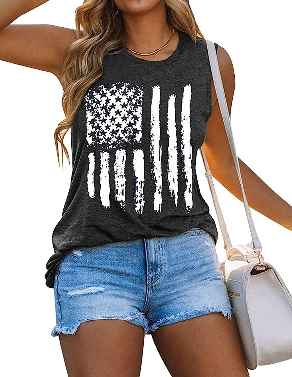 Women's American Flag Camo Sleeveless Tank Tops 4th of July Racerback Bowknot Stripes Patriotic T Shirts