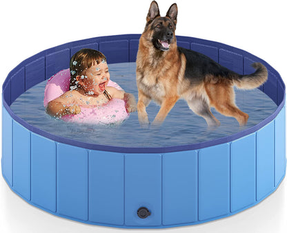 Foldable Dog Pool, Collapsible Hard Plastic Dog Swimming Pool, Portable Bath Tub for Pets Dogs and Cats, Pet Wading Pool for Indoor and Outdoor, 32 x 8 Inches
