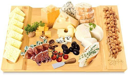 Beautiful Large Bamboo Cheese Board Charcuterie Board (16" x 10" x 1.2") - Durable Wooden Charcuterie Serving Board