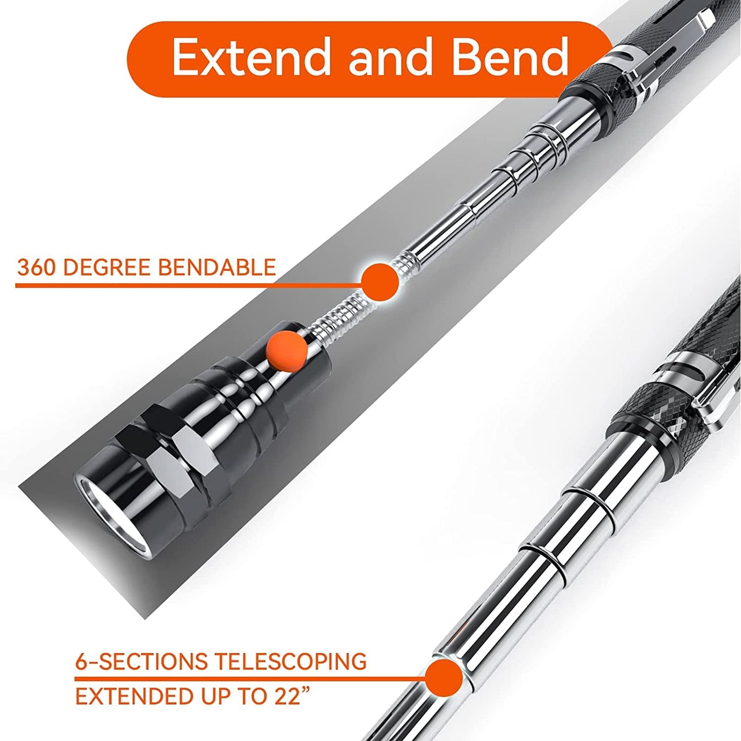  Telescoping Magnetic Pickup Tools, LED Magnetic Flashlights with Extendable Magnet Stick, Birthday Gifts for Men, Dad, Husband, Craftsman and Mechanic, Black