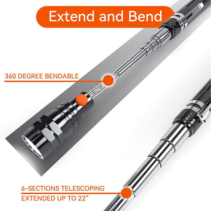 Telescoping Magnetic Pickup Tools, LED Magnetic Flashlights with Extendable Magnet Stick, Birthday Gifts for Men, Dad, Husband, Craftsman and Mechanic, Black