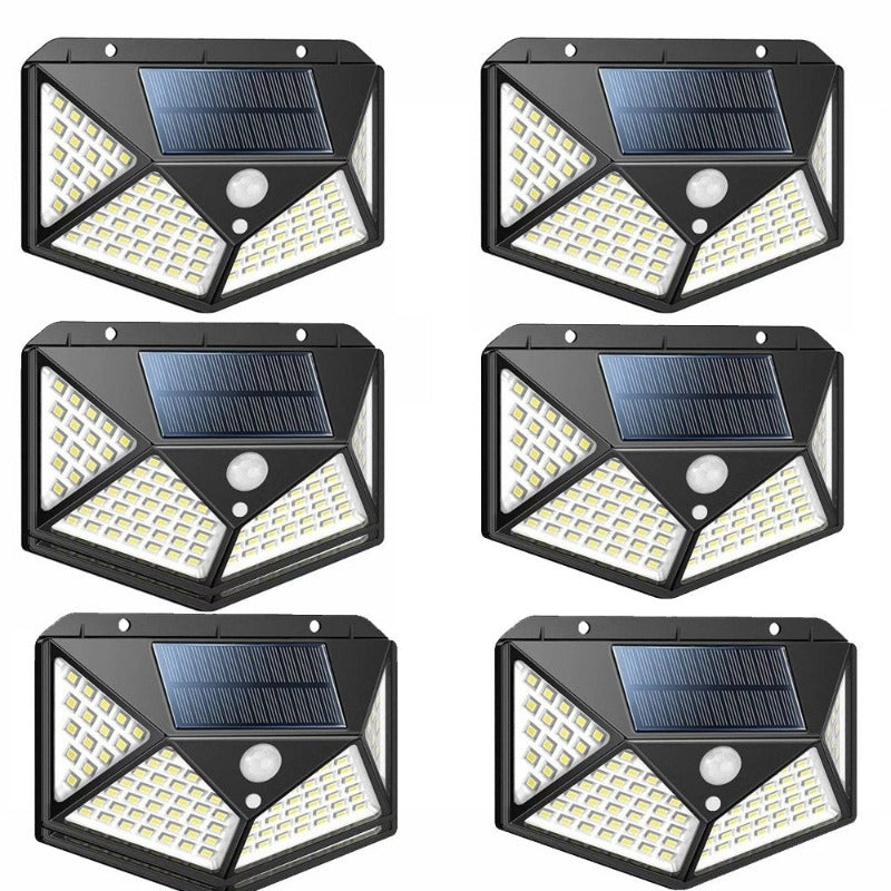 6 Pack  Motion Sensor Security Lights 100LED, Uibetux IP65 Waterproof Solar Powered Wireless Fence Lights with 270° Wide Angle