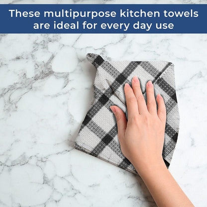  Set of 24 | 100% Cotton | 12 X 12 Inches | Checkered Pattern Brown Dish Towels Scrubbing Clothes Cleaning Rags Kitchen Essentials