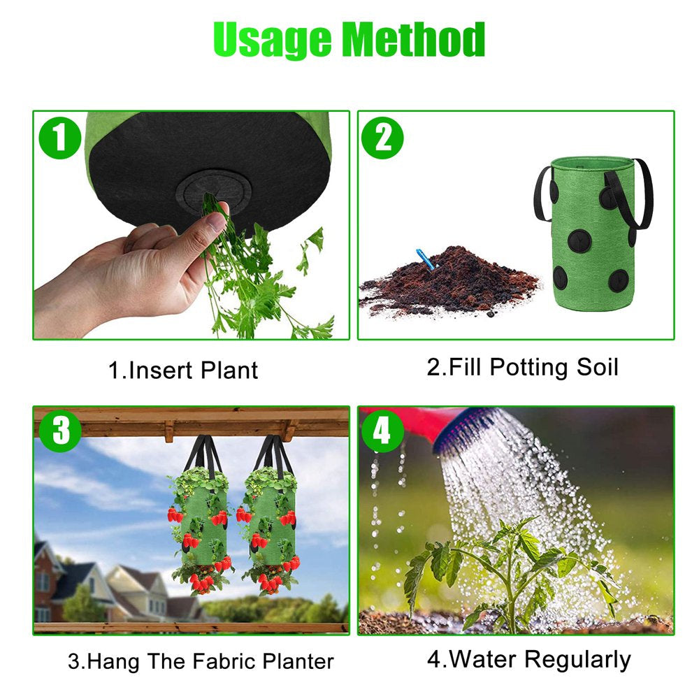 2Pcs Strawberry Grow Bags, 13 Holes Upside-Down Hanging Planters for Tomato, Chili, Pepper, and Vegetable, Green