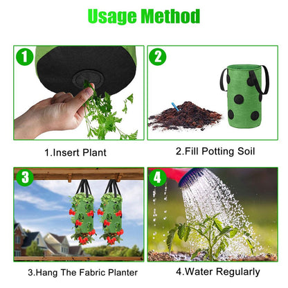 2Pcs Strawberry Grow Bags, 13 Holes Upside-Down Hanging Planters for Tomato, Chili, Pepper, and Vegetable, Green