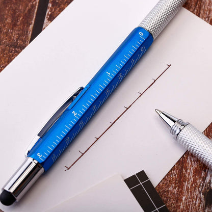 4 Pieces Gift Pen for Men 6 in 1 Multitool Tech Tool Pen Screwdriver Pen with Ruler, Levelgauge, Ballpoint Pen and Pen Refills, Unique Gifts for Men (Red, Green, Blue, Gray)