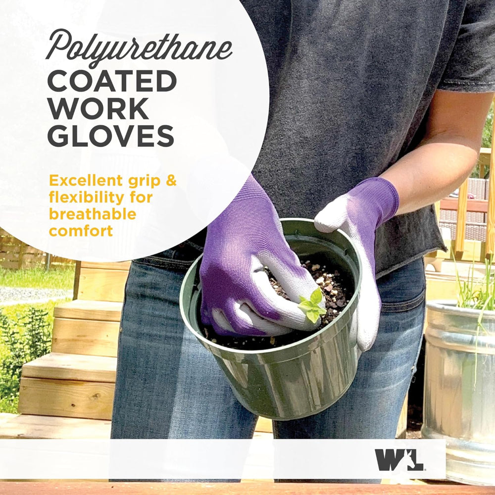 3-Pack Women’s Gardening Gloves – Breathable Polyester, PU-Coated Palm for Grip & Durability, Seamless Fit with Elastic Wrist