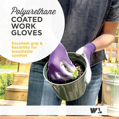 3-Pack Women’s Gardening Gloves – Breathable Polyester, PU-Coated Palm for Grip & Durability, Seamless Fit with Elastic Wrist