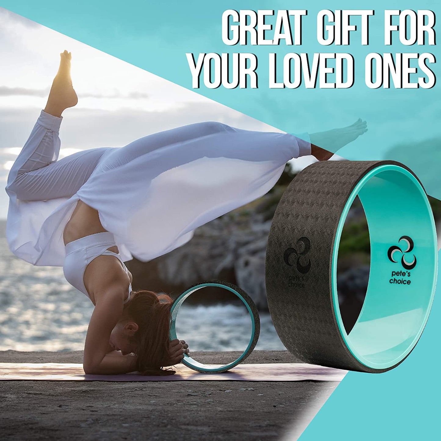 pete's choice Yoga Wheels with Yoga Strap & Exercise Guide | Comfortable & Durable Yoga Balance Accessory | Increase Flexibility | Improve Posture