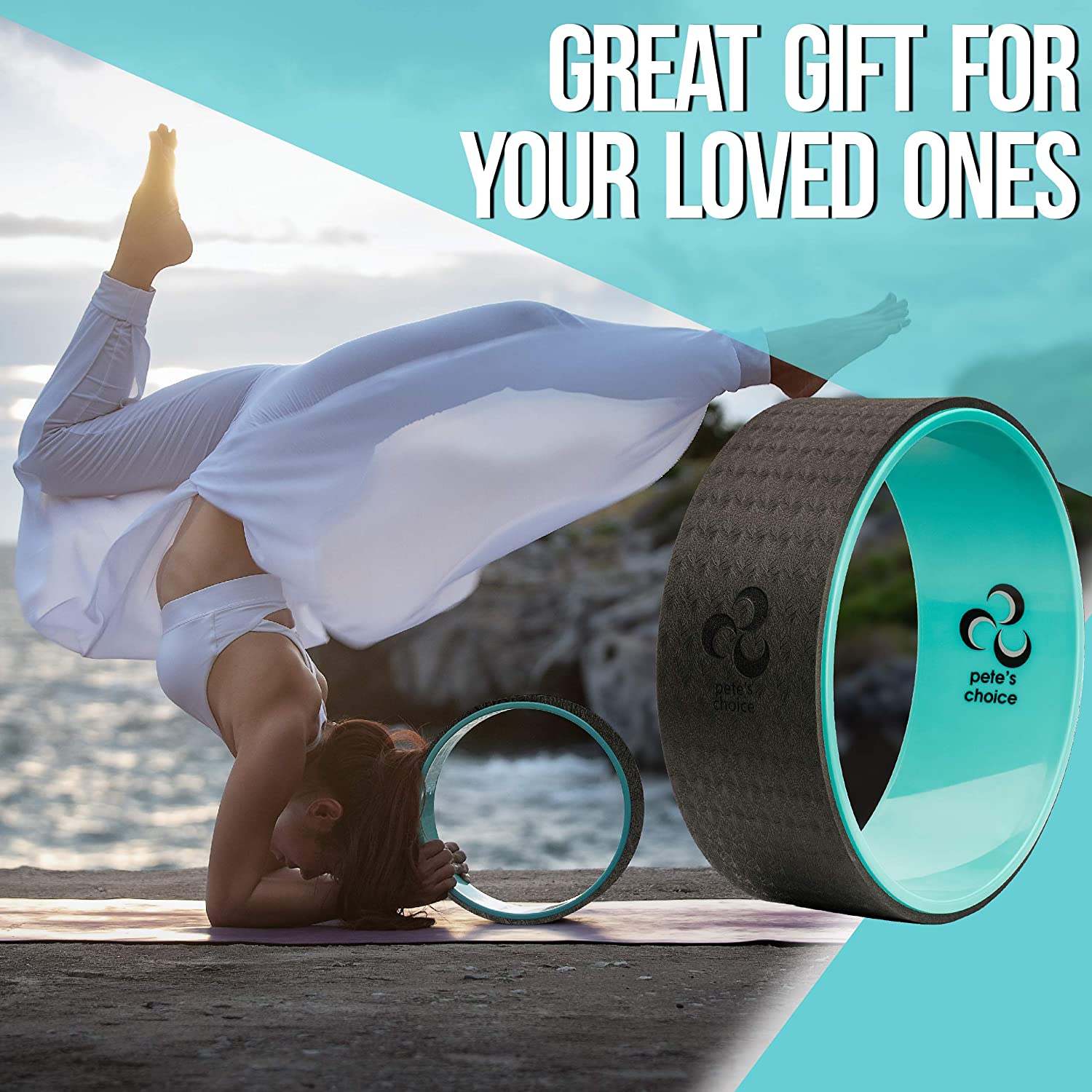 pete's choice Yoga Wheels with Yoga Strap & Exercise Guide | Comfortable & Durable Yoga Balance Accessory | Increase Flexibility | Improve Posture