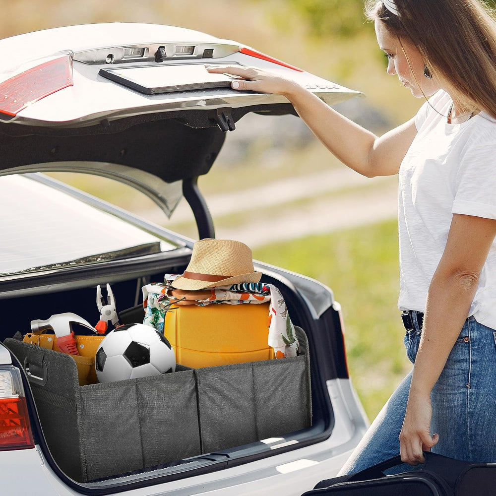 Car Trunk Organizer – 2 Compartment, Collapsible Storage Box, Waterproof Oxford Polyester