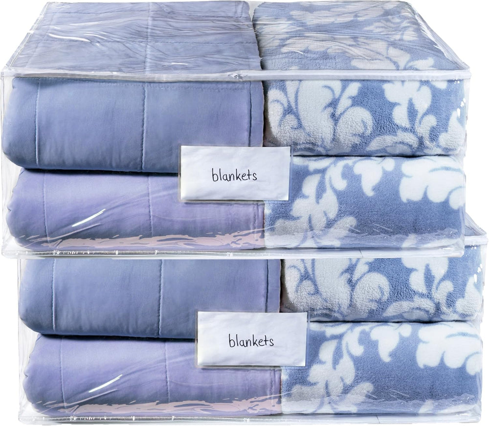 2 Pack Clear Clothing Storage Bags – Durable Vinyl - Easy-Glide Zipper & Label Pocket