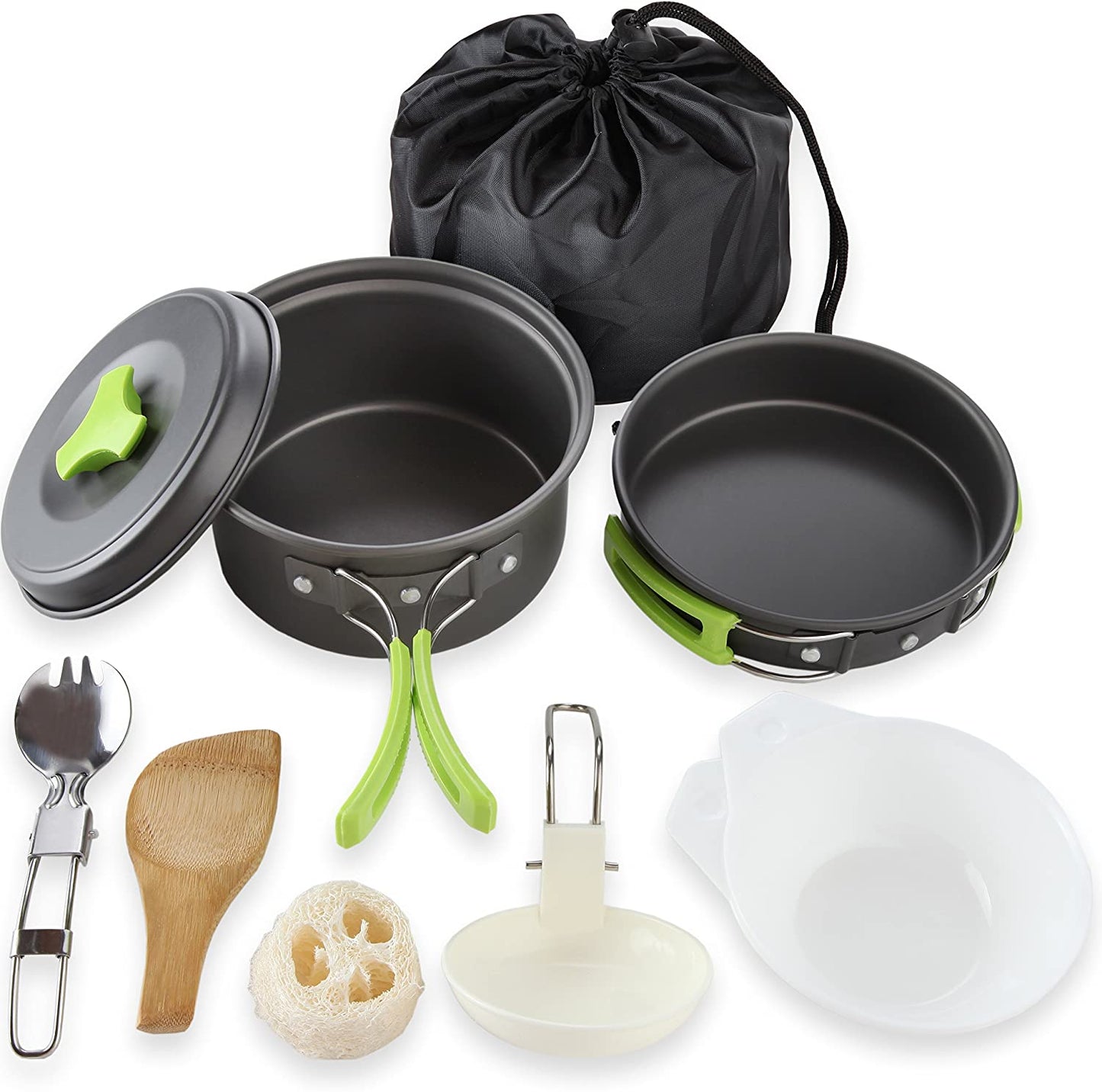MalloMe Camping Cookware Mess Kit Gear – Camp Accessories Equipment Pots and Pans Set