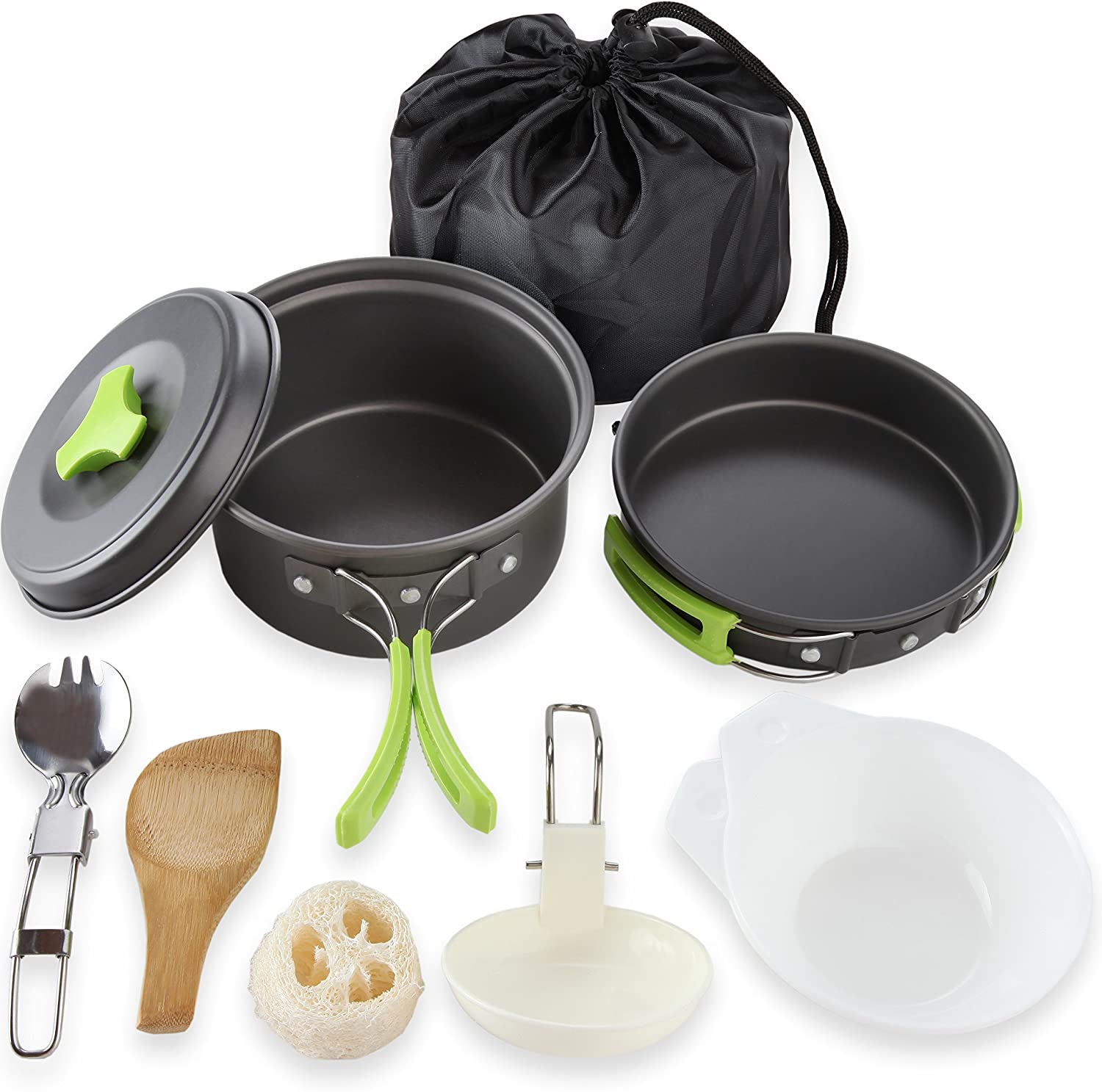 MalloMe Camping Cookware Mess Kit Gear – Camp Accessories Equipment Pots and Pans Set