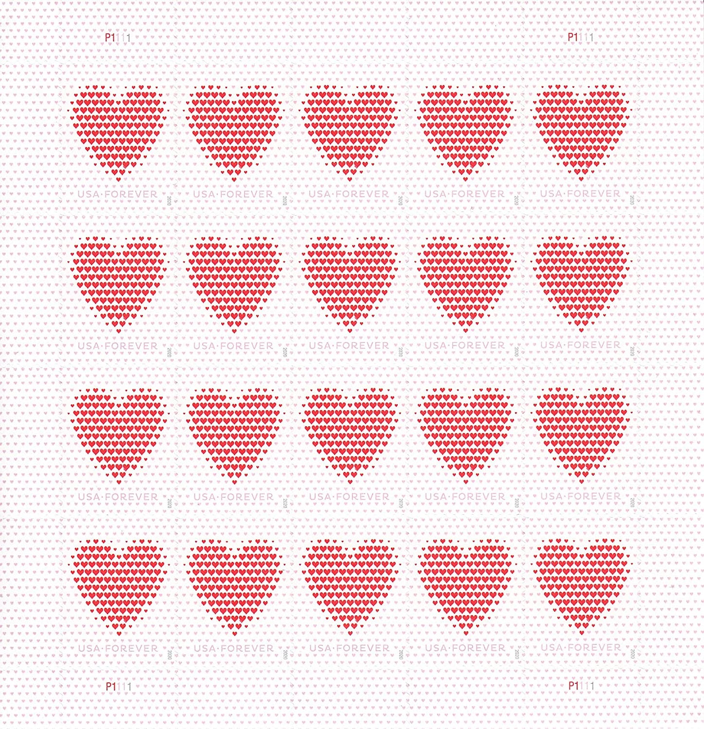 USPS Made of Hearts 2020 Forever Stamps  - Sheet of 20 Postage Stamps