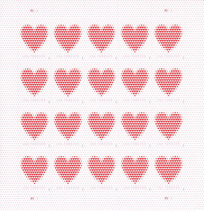USPS Made of Hearts 2020 Forever Stamps  - Sheet of 20 Postage Stamps