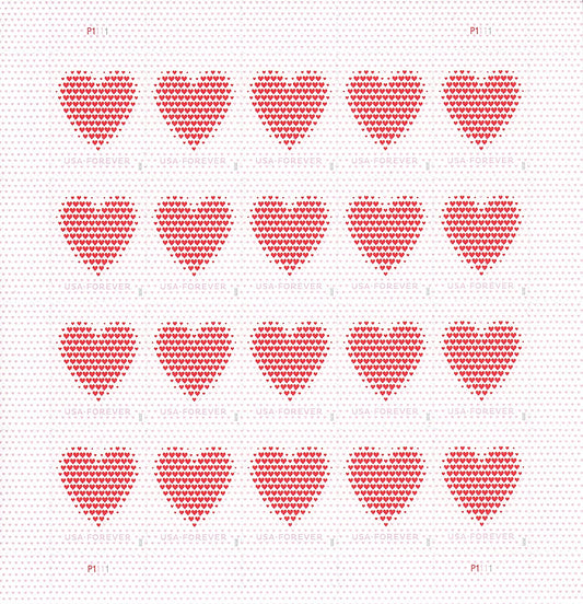 USPS Made of Hearts 2020 Forever Stamps  - Sheet of 20 Postage Stamps