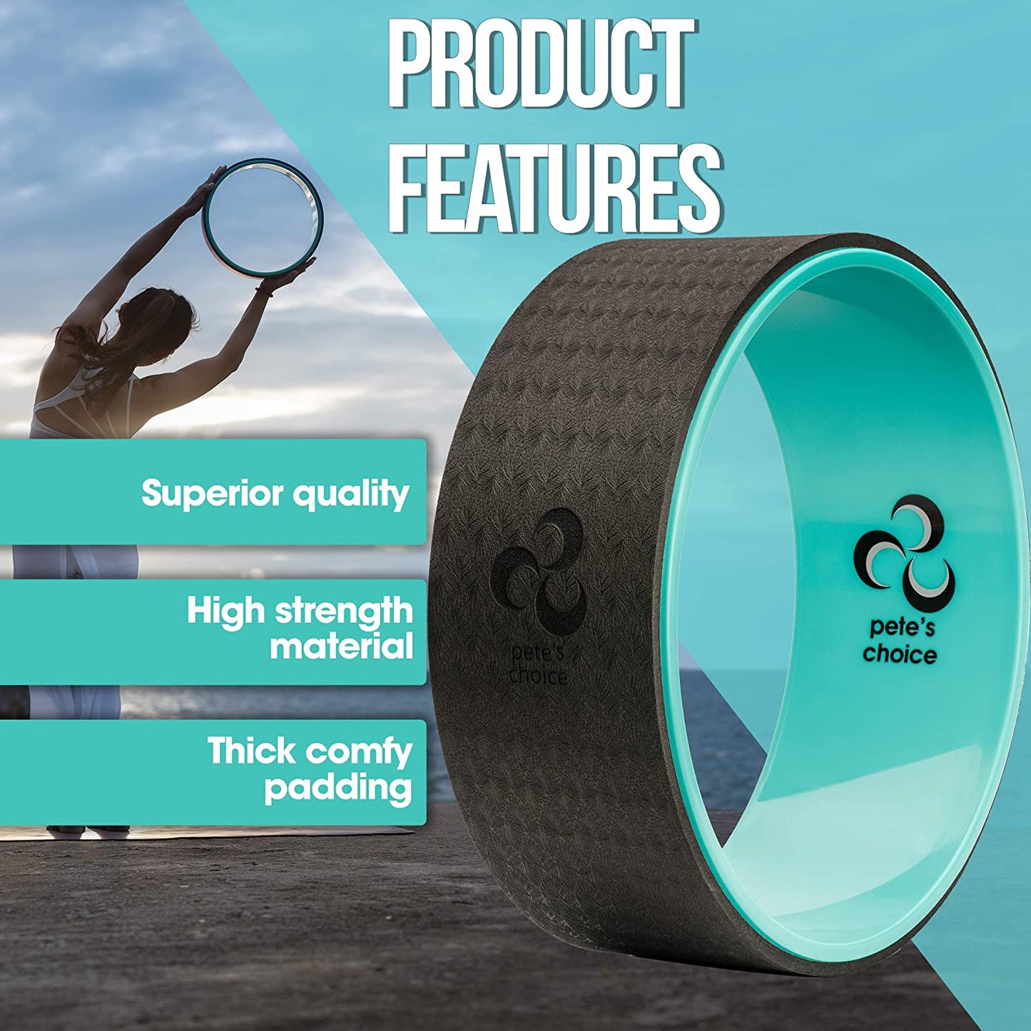 pete's choice Yoga Wheels with Yoga Strap & Exercise Guide | Comfortable & Durable Yoga Balance Accessory | Increase Flexibility | Improve Posture
