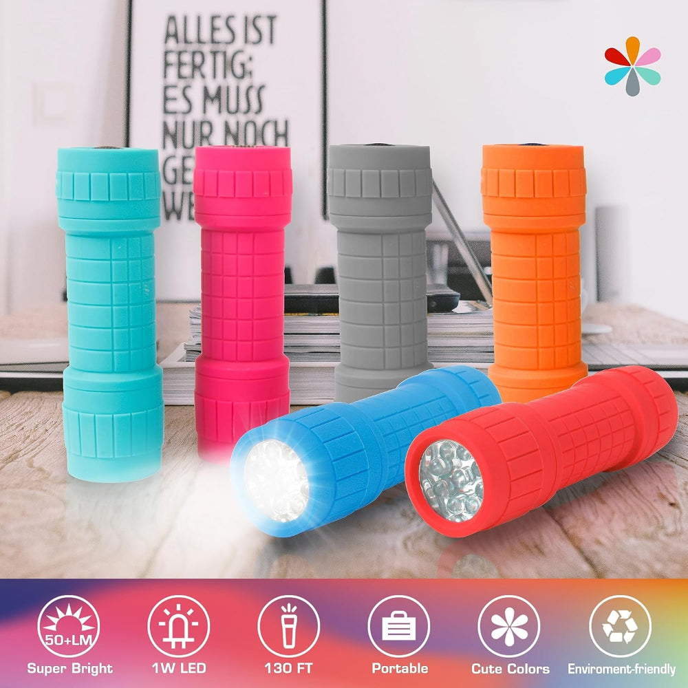 6-Pack LED Flashlights – Handheld Camping & Emergency Torch Lights with Lanyard Battery Included