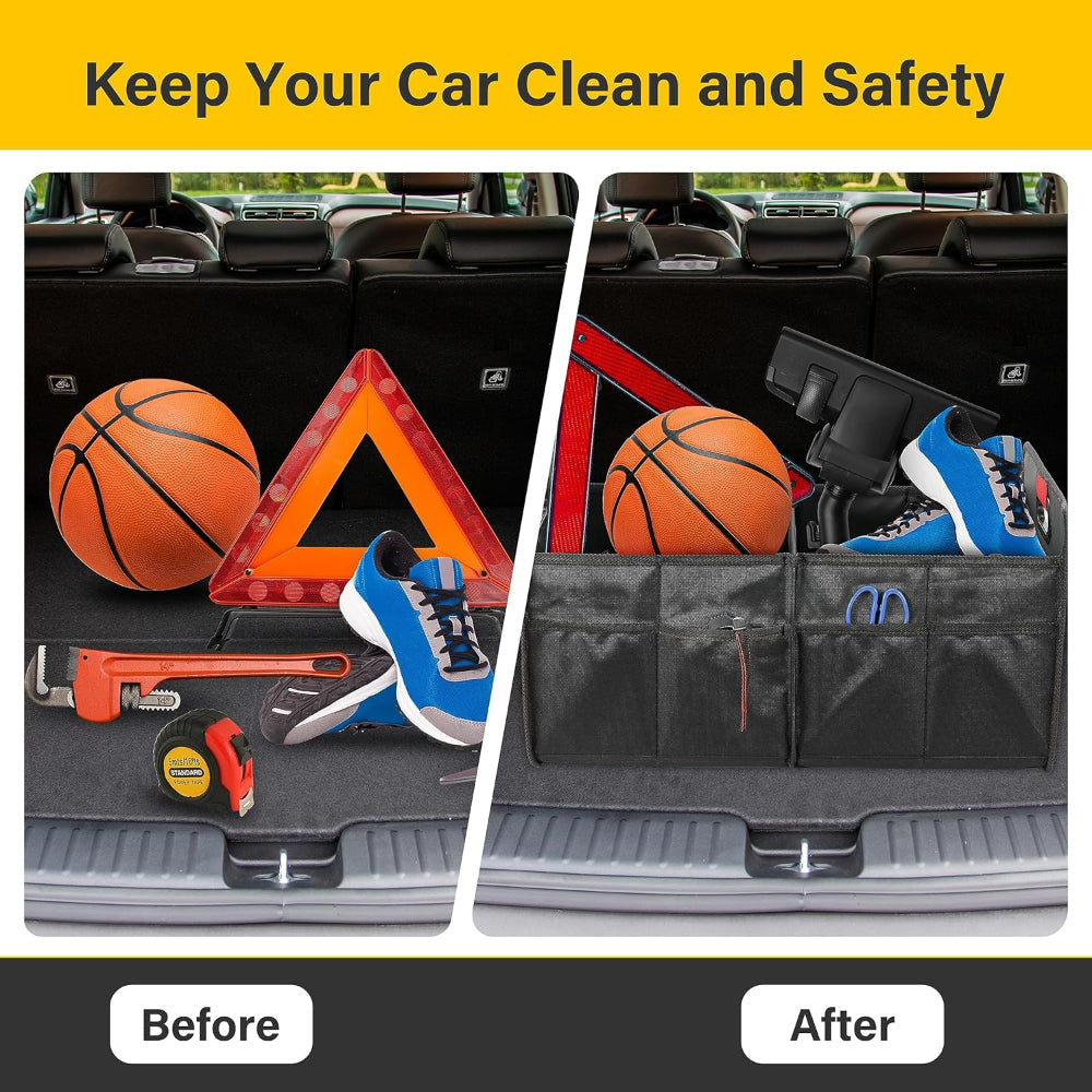 Car Trunk Organizer – 2 Compartment, Collapsible Storage Box, Waterproof Oxford Polyester