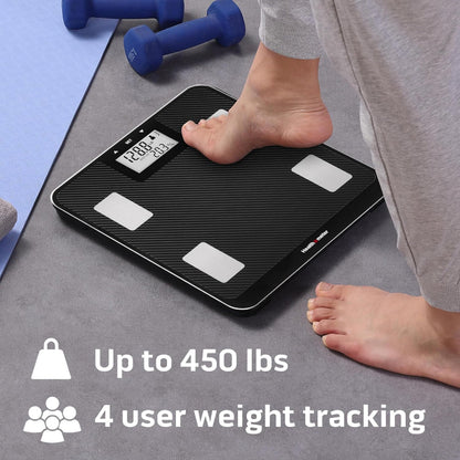 Digital Body Composition Scale – BMI, Body Fat & Water Analyzer, Multi-User Tracking, Step-On Carbon Fiber Platform, Backlit Display, 450 lb Capacity