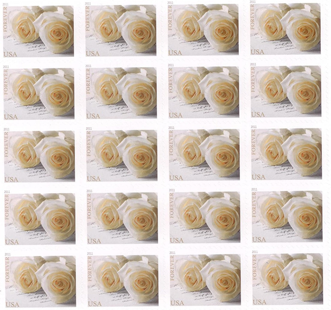 USPS Wedding Roses 2011 Forever Stamps - Book of 20 Postage Stamps