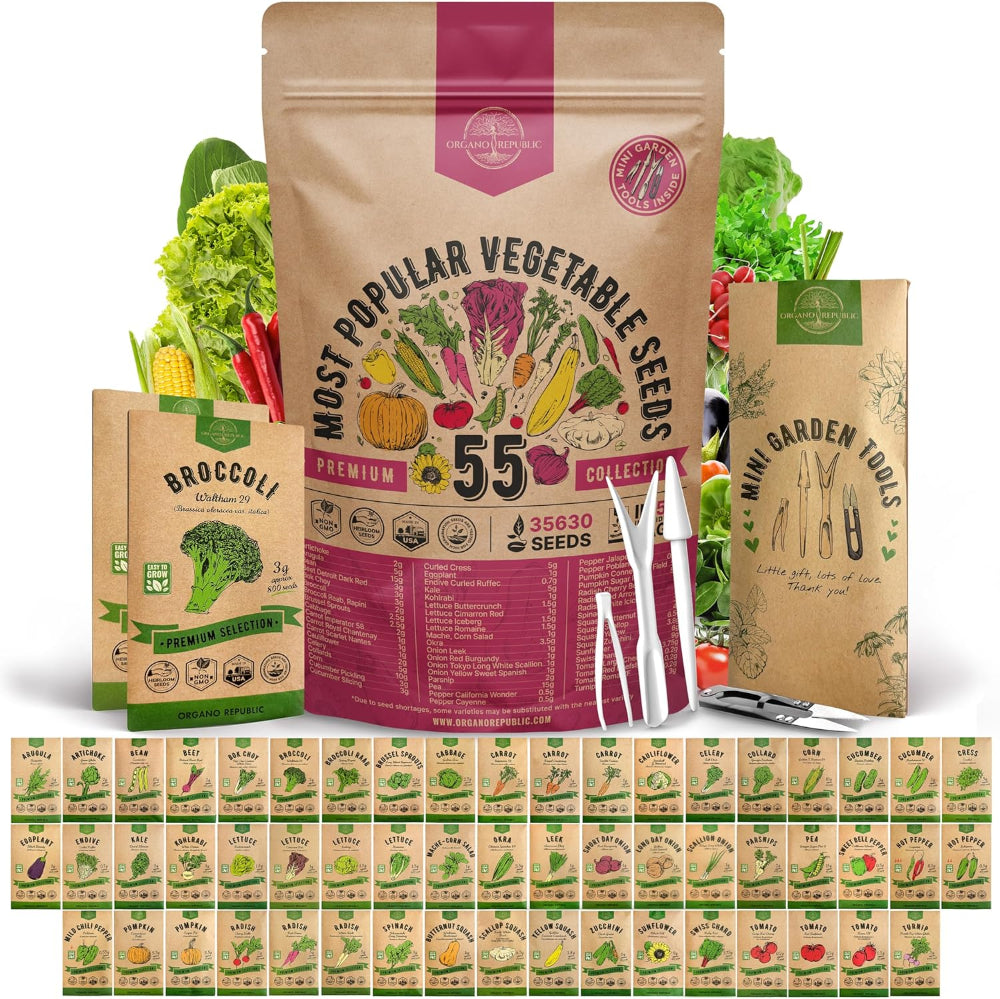 55-Pack Vegetable & Fruit Seeds – 35,600+ Non-GMO Heirloom Varieties – Individual Seed Packets for Planting – Home Garden, Hydroponic, Indoor & Outdoor Use