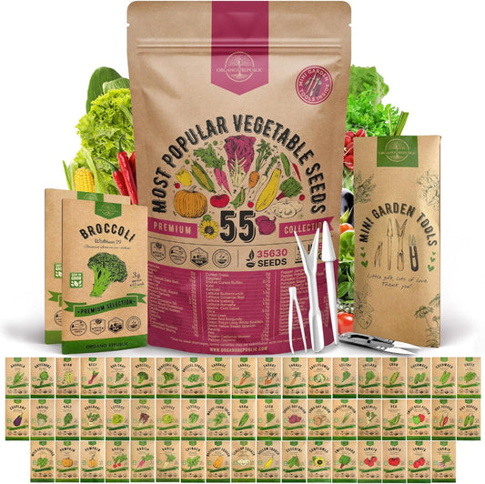 55-Pack Vegetable & Fruit Seeds – 35,600+ Non-GMO Heirloom Varieties – Individual Seed Packets for Planting – Home Garden, Hydroponic, Indoor & Outdoor Use
