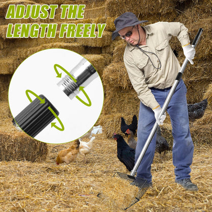3-in-1 Chicken Coop Scooper – Adjustable Long Handle Use – Metal Sifting Shovel for Poultry Litter Cleaning – Durable Farming Tool