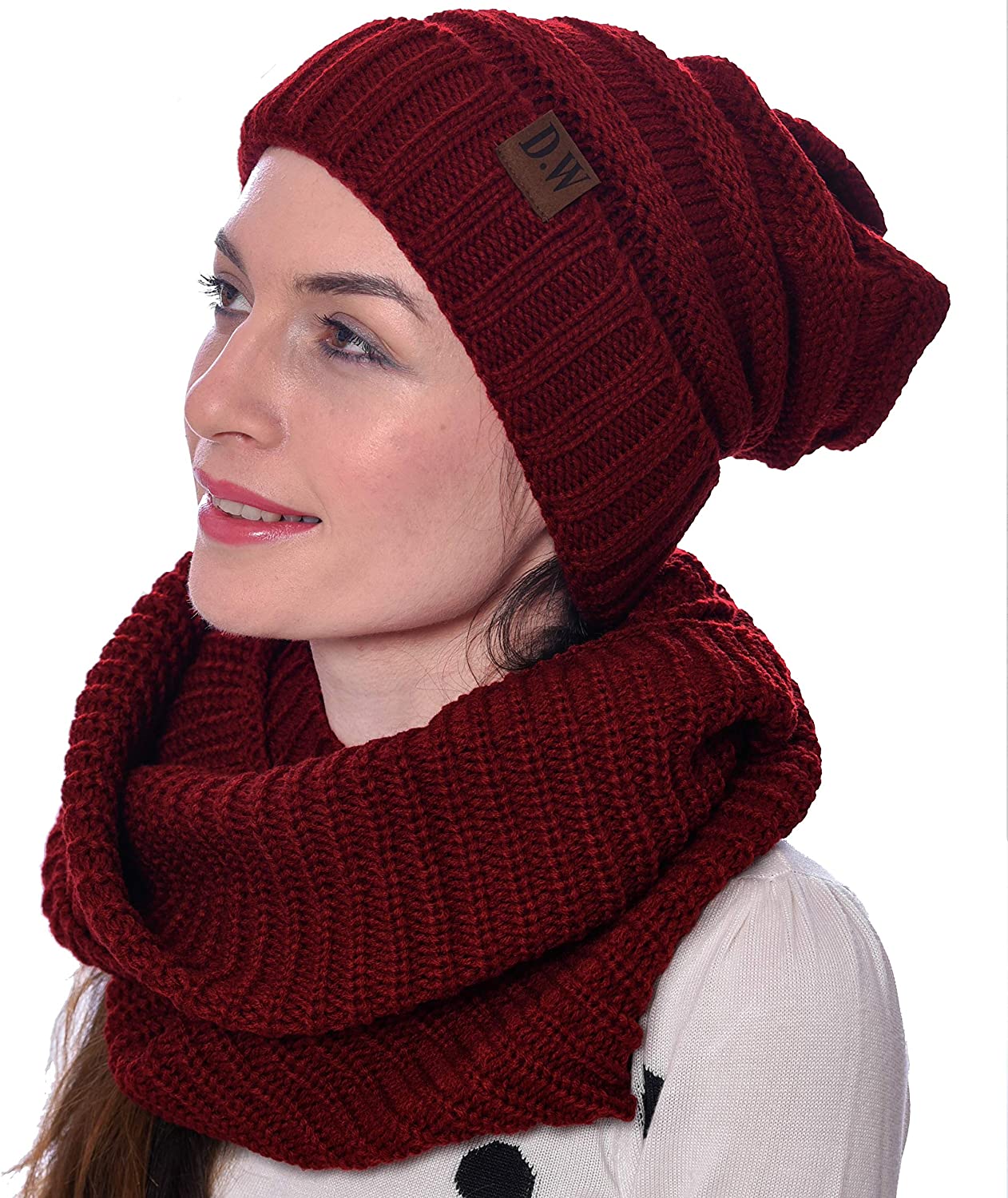 Debra Weitzner Womens Winter Slouchy Beanie Hat and Infinity Scarf Set - Knit Ski Skull Cap and Loop Scarf for Women