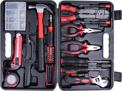 136 Piece Tool Set General Household Hand Tool Kit with Plastic Toolbox 