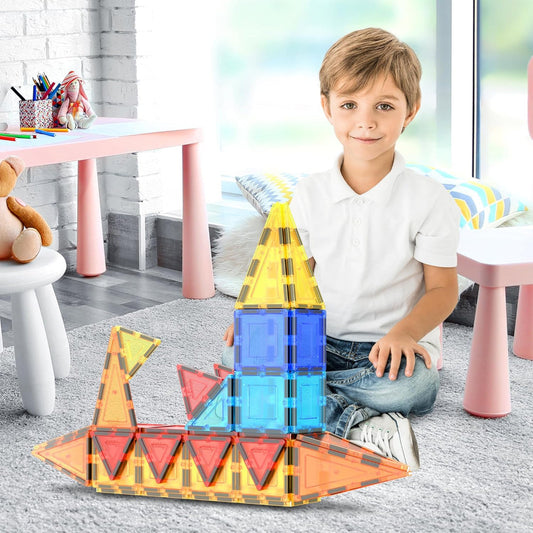 60-Piece Magnetic Building Tiles Set – 3D Construction Blocks – Creative & Educational Play Use – Clear Magnetic Design – STEM Learning Toy