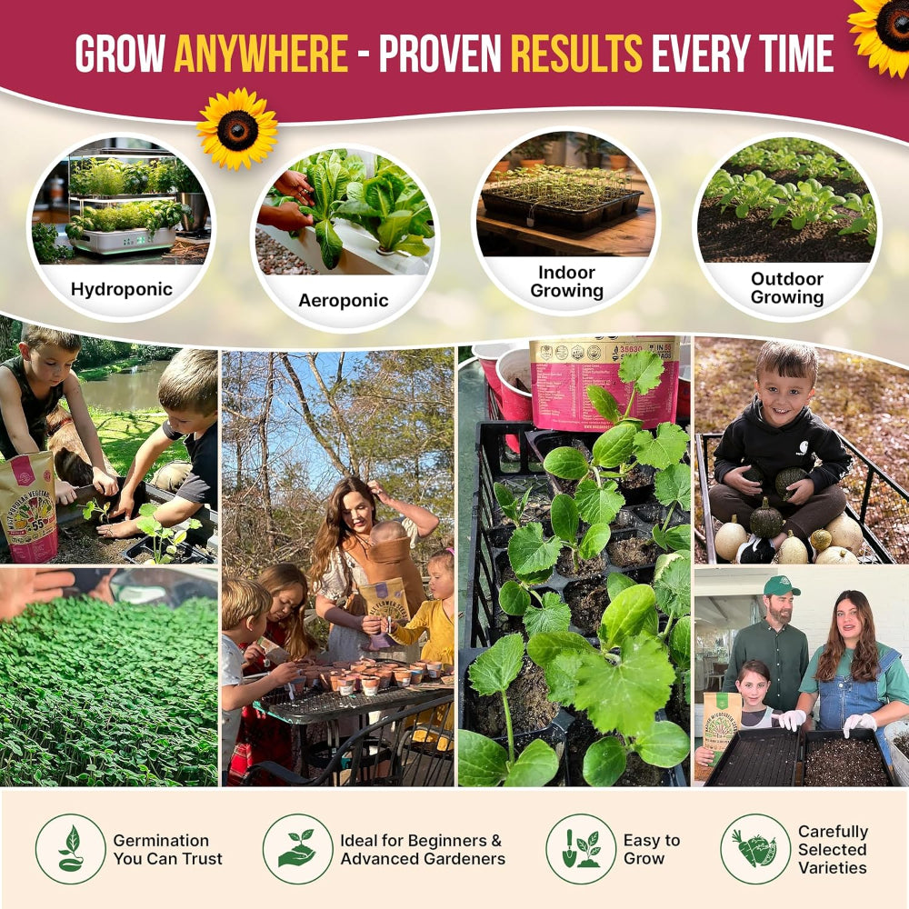 55-Pack Vegetable & Fruit Seeds – 35,600+ Non-GMO Heirloom Varieties – Individual Seed Packets for Planting – Home Garden, Hydroponic, Indoor & Outdoor Use