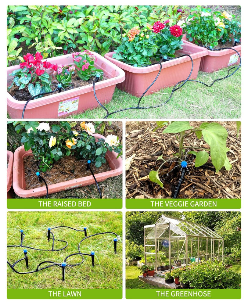 50ft Drip Irrigation Kit – DIY Automatic Plant Watering System – 8x5mm Distribution Tubing – Garden, Greenhouse, Flower Bed & Lawn Use
