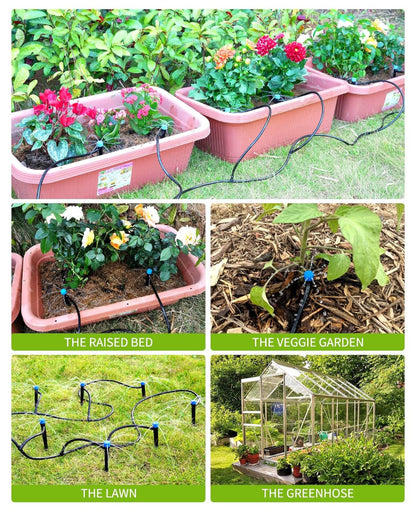 50ft Drip Irrigation Kit – DIY Automatic Plant Watering System – 8x5mm Distribution Tubing – Garden, Greenhouse, Flower Bed & Lawn Use