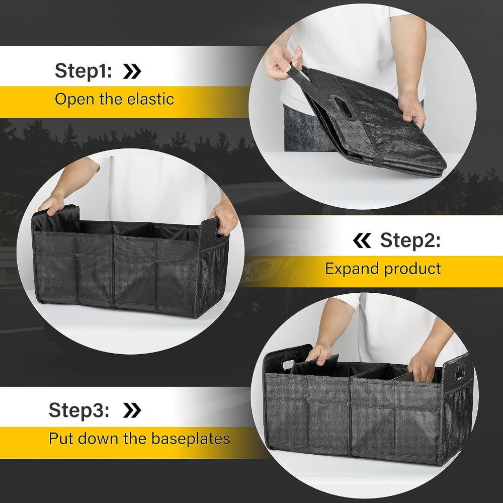Car Trunk Organizer – 2 Compartment, Collapsible Storage Box, Waterproof Oxford Polyester