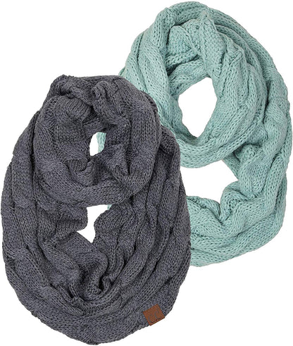 Funky Junque’s Beanies Matching Ribbed Winter Warm Cable Knit Infinity Scarf