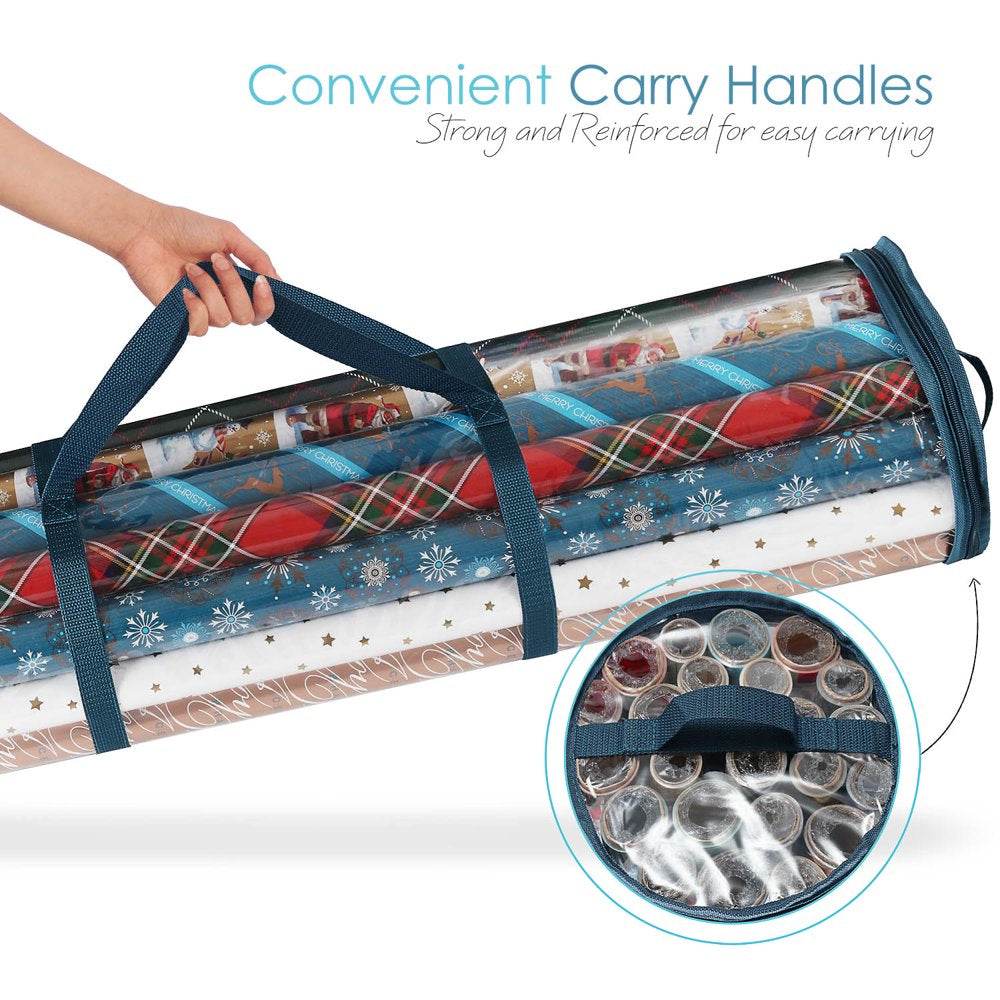 Holiday Christmas Wrapping Paper Storage Bag Fits 14-20 Rolls Upto 40 Inches Long, Slim Underbed Design Gift Wrap Organizer, Zippered Wrapping Paper Roll Bag, Waterproof