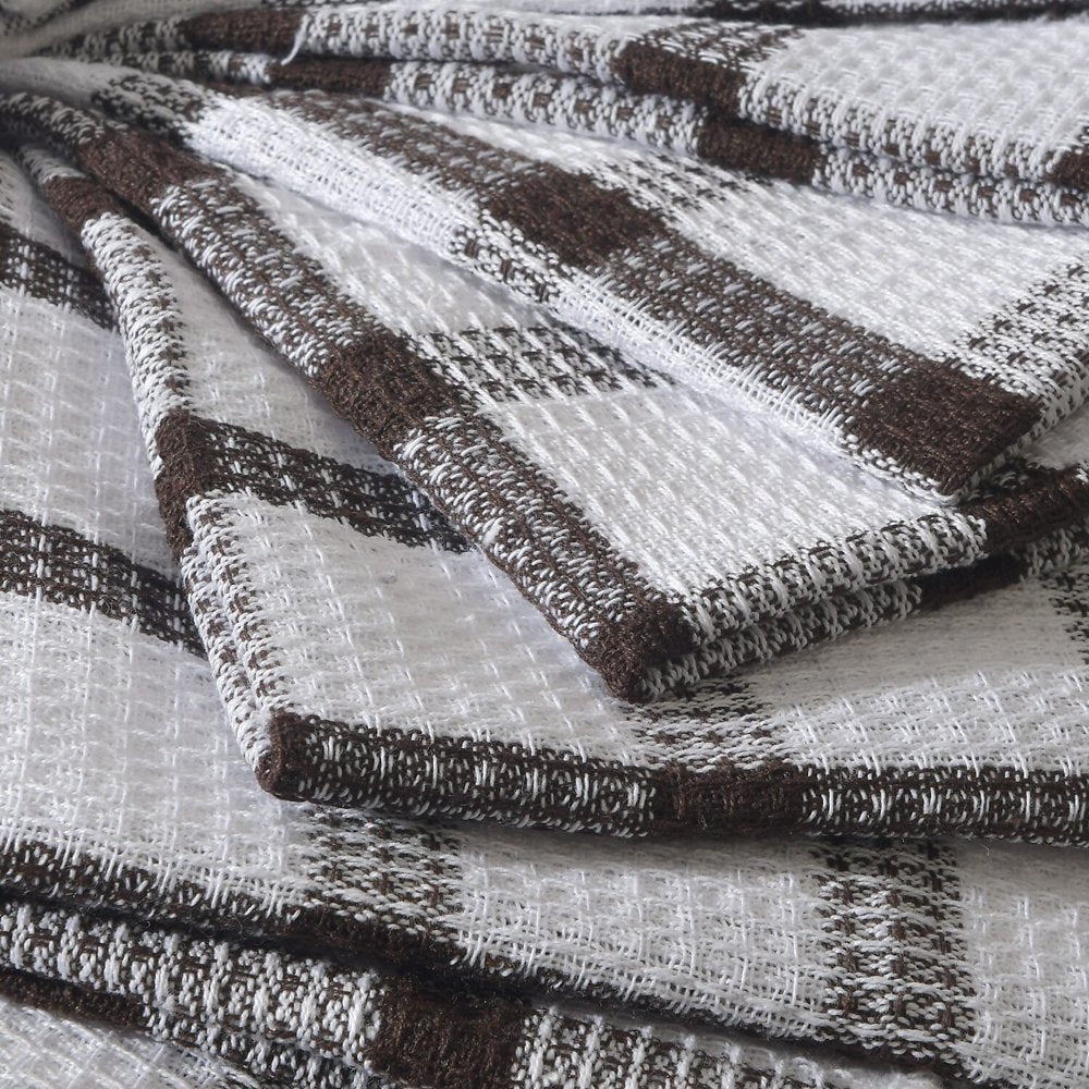  Set of 24 | 100% Cotton | 12 X 12 Inches | Checkered Pattern Brown Dish Towels Scrubbing Clothes Cleaning Rags Kitchen Essentials