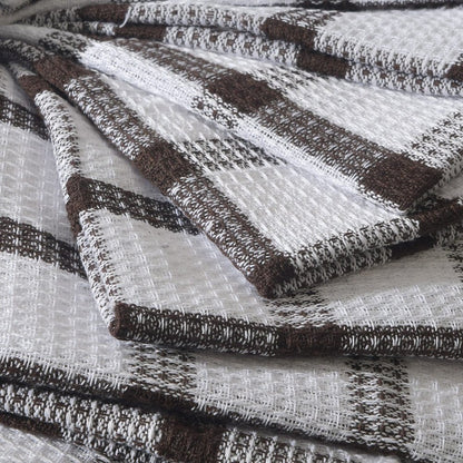  Set of 24 | 100% Cotton | 12 X 12 Inches | Checkered Pattern Brown Dish Towels Scrubbing Clothes Cleaning Rags Kitchen Essentials