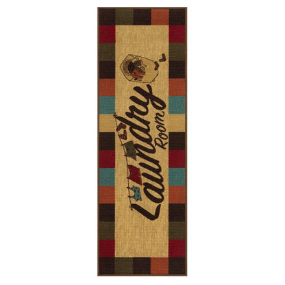 Washtown Non-Slip Rubberback Checkered Border 2X5 Laundry Room Runner Rug, 20" X 59" Oval, Multicolor