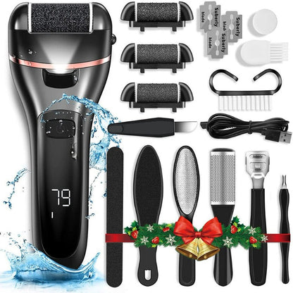 Electric Callus Remover for Feet, Rechargeable Pedicure Tool, Callus Remover Kit with 3 Roller Heads,2 Speed, Battery Display