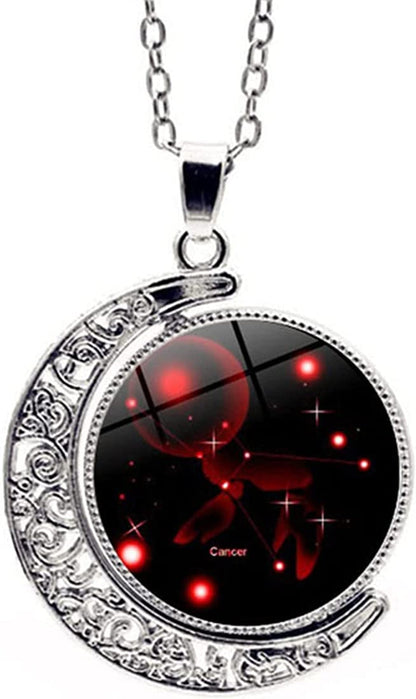Zodiac Necklace Jewelry Birthday Gifts Astrology 12 Constellation Horoscope Sign Galaxy Crescent Half Moon Pendant Necklace