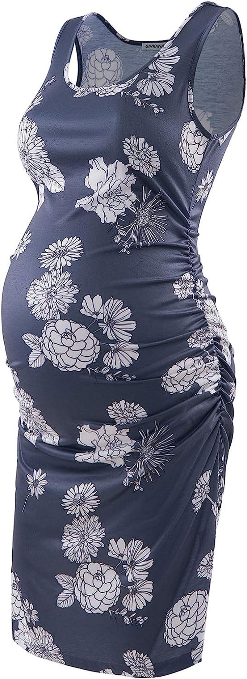  Maternity Tank Dress Bodycon Sleeveless Casual Short Ruched Midi Fitted Dress for Pregnant Women