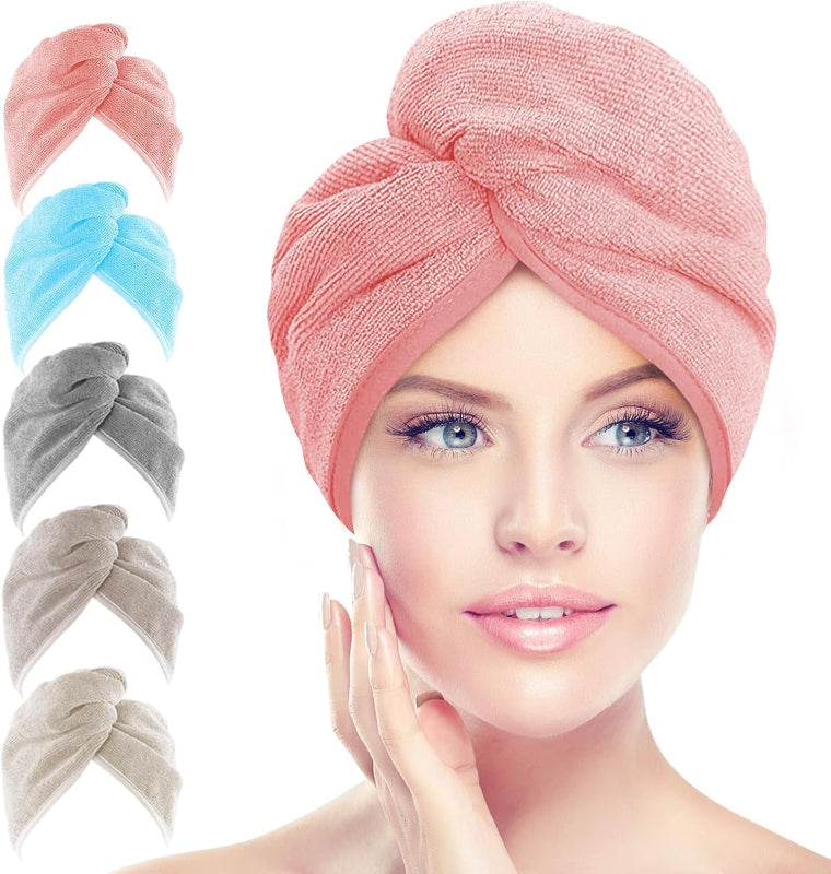 Microfiber Hair Towel Wrap, 2-Pack Super Absorbent Quick Dry Turbans for All Hair Types