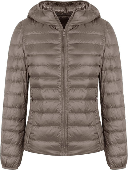  Light Weight Packable Down Coat with Hood and 2 Pockets